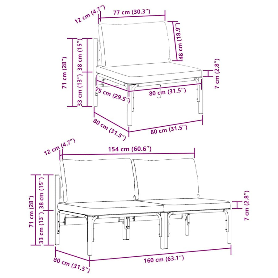 Buitenmeubelsets met kussen met kussen 2 pcs Antraciet