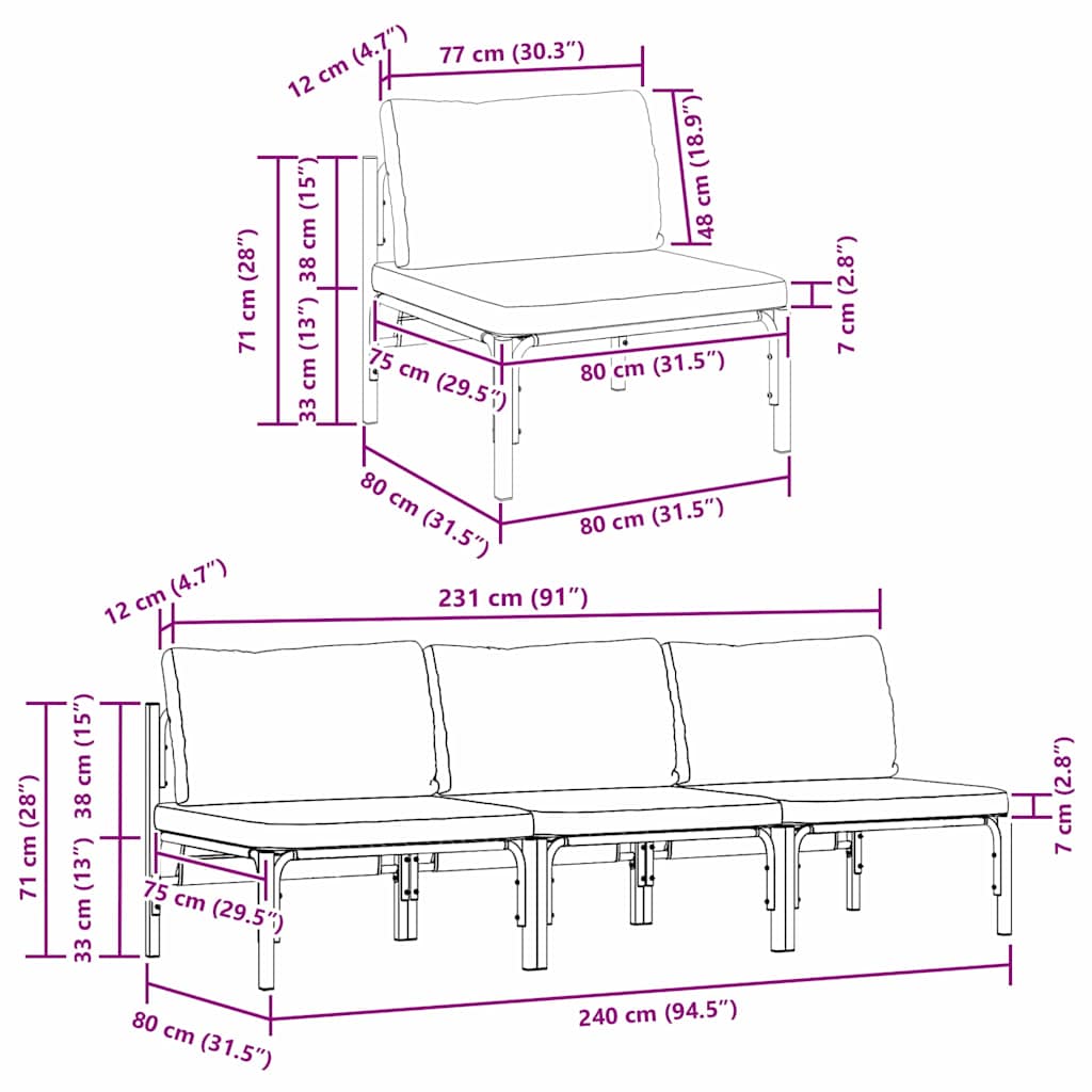 Buitenmeubelsets met kussen met kussen 3 pcs Antraciet