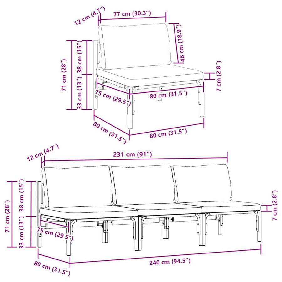 Buitenmeubelsets met kussen met kussen 3 pcs Antraciet