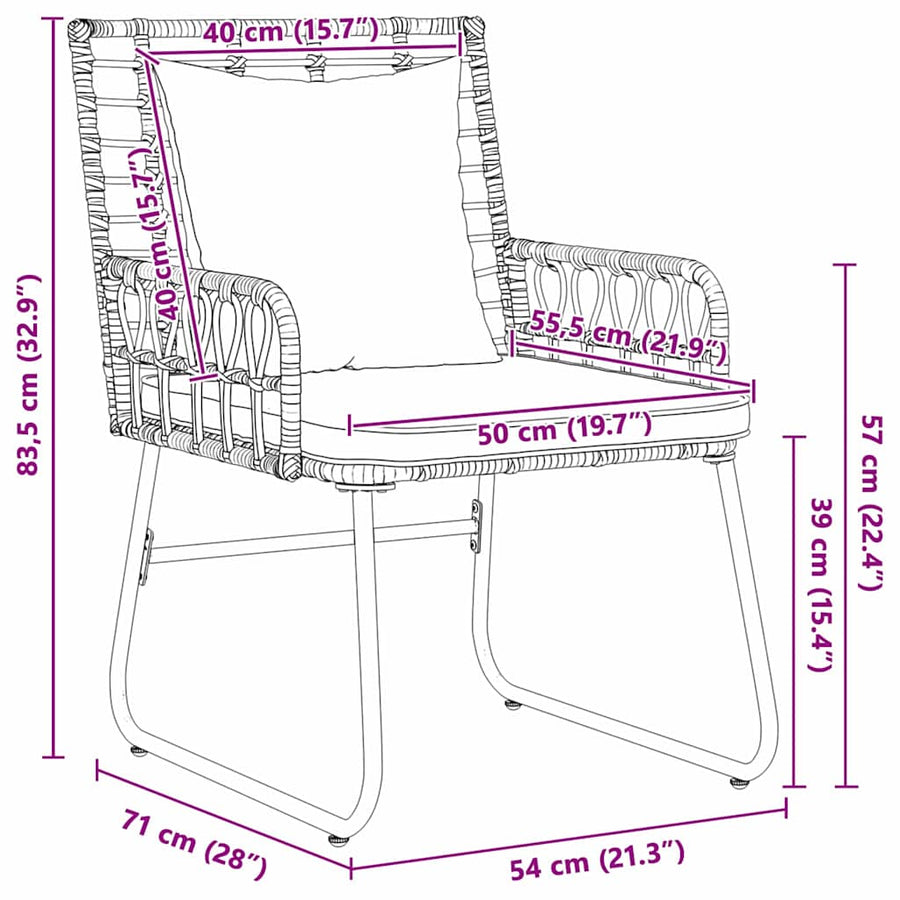 Tuin Eetset met kussen 3 pcs Zwart, Antraciet 113 x 69 x 83 cm
