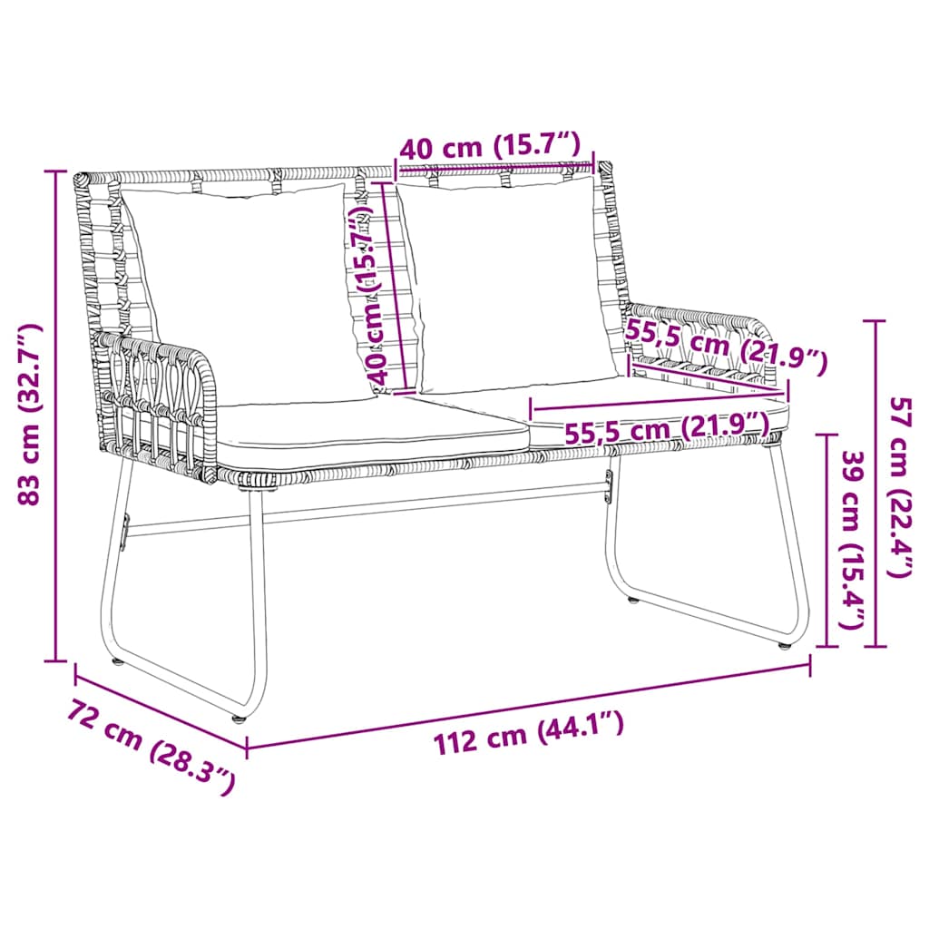 Tuin Eetset met kussen 3 pcs Zwart, Antraciet 113 x 69 x 83 cm