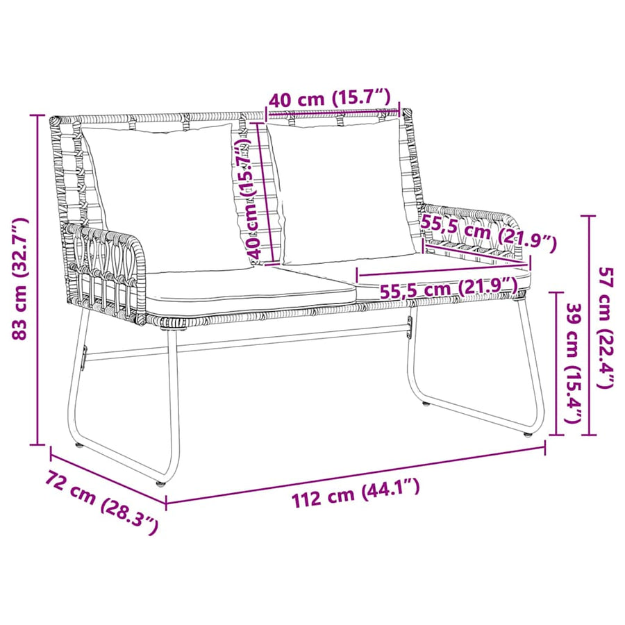 Tuin Eetset met kussen 3 pcs Zwart, Antraciet 113 x 69 x 83 cm