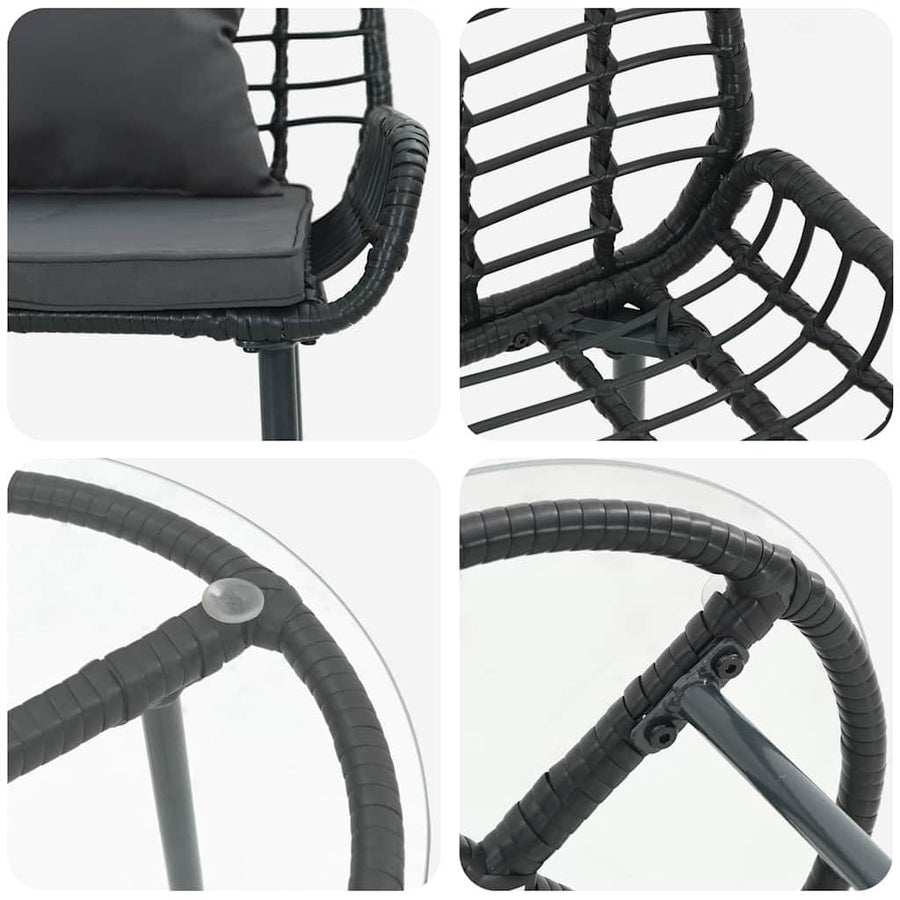 Tuin Eetset met kussen 3 pcs Zwart, Antraciet 35 x 35 x 45 cm