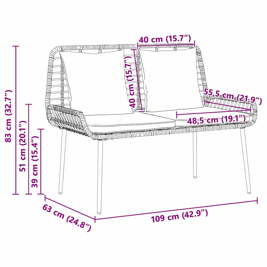 Tuinbank Zwart, Antraciet 109 x 63 x 83 cm Poly riet, staal