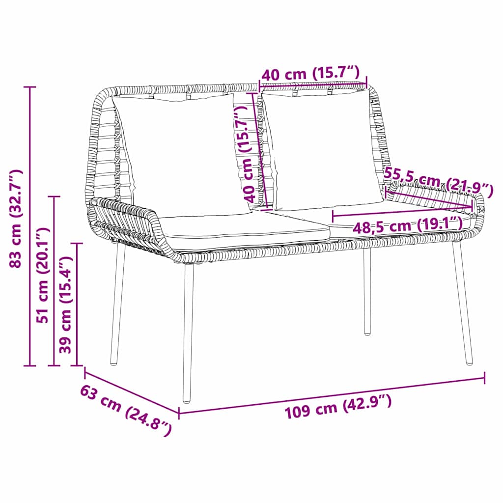 Tuinbank Zwart, Antraciet 109 x 63 x 83 cm Poly riet, staal