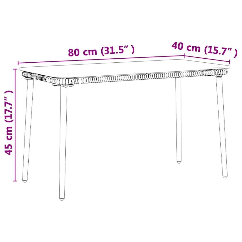 Tuinstafel Zwart 80 x 40 x 45 cm Poly riet