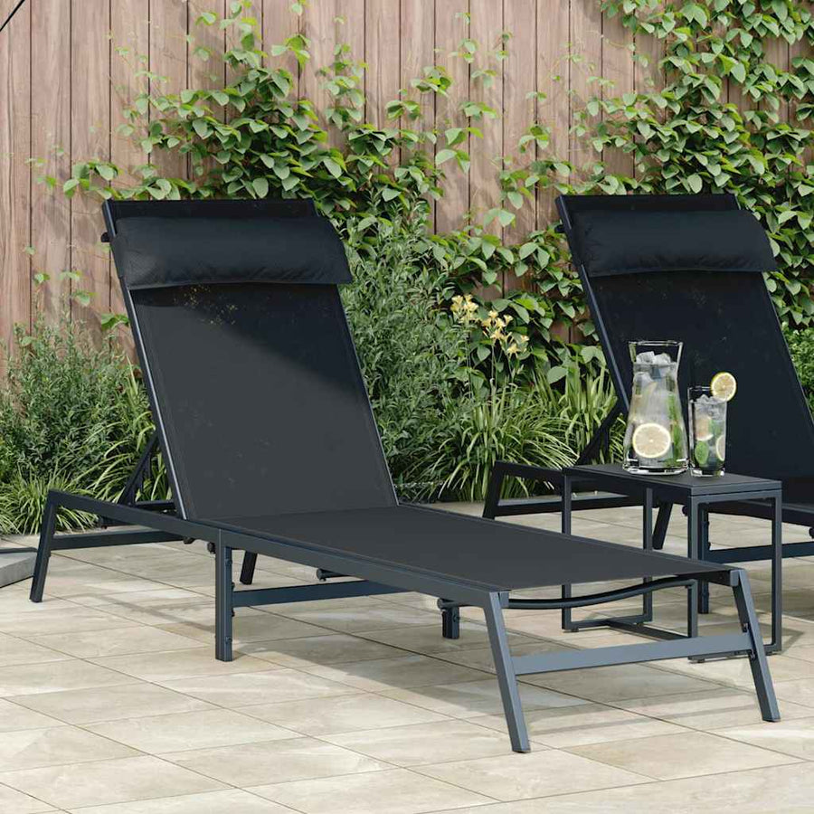 Ligstoel 1-persoon Zwart en Anthraciet 197 x 54 x 86 cm Staal