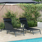 Sun Loungers 2-person 3 pcs Black and Anthracite Steel