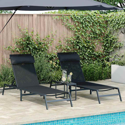 Zonnebedden 2-persoon 3 pcs Zwart en Anthraciet Staal