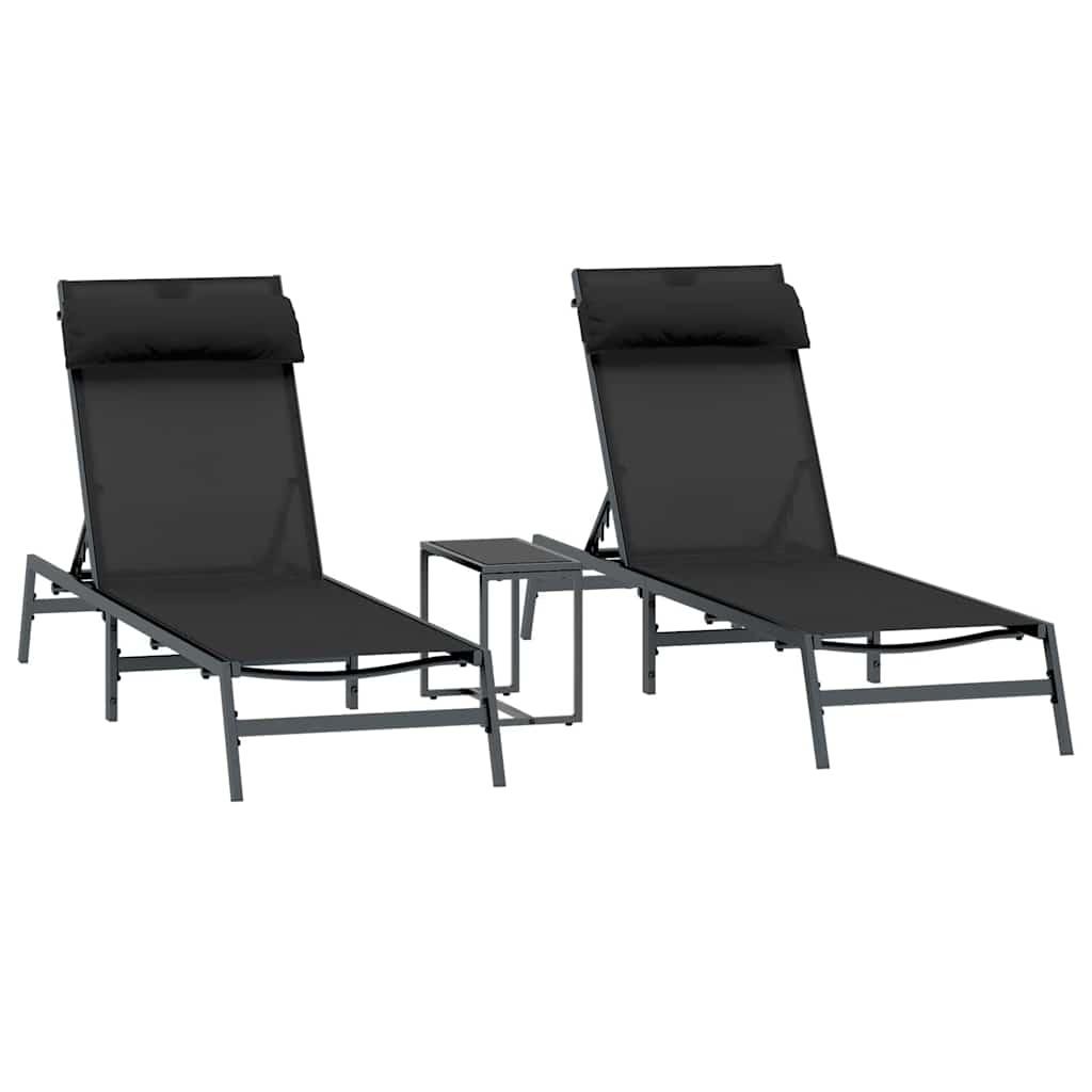 Zonnebedden 2-persoon 3 pcs Zwart en Anthraciet Staal