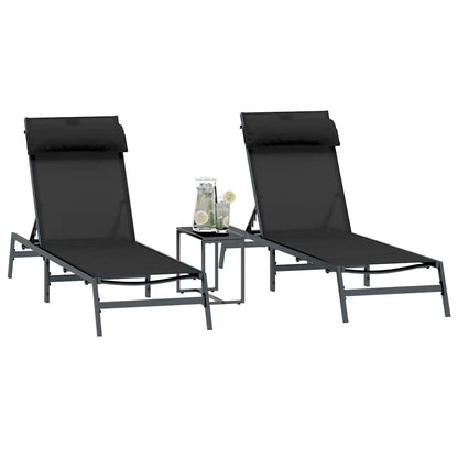 Zonnebedden 2-persoon 3 pcs Zwart en Anthraciet Staal