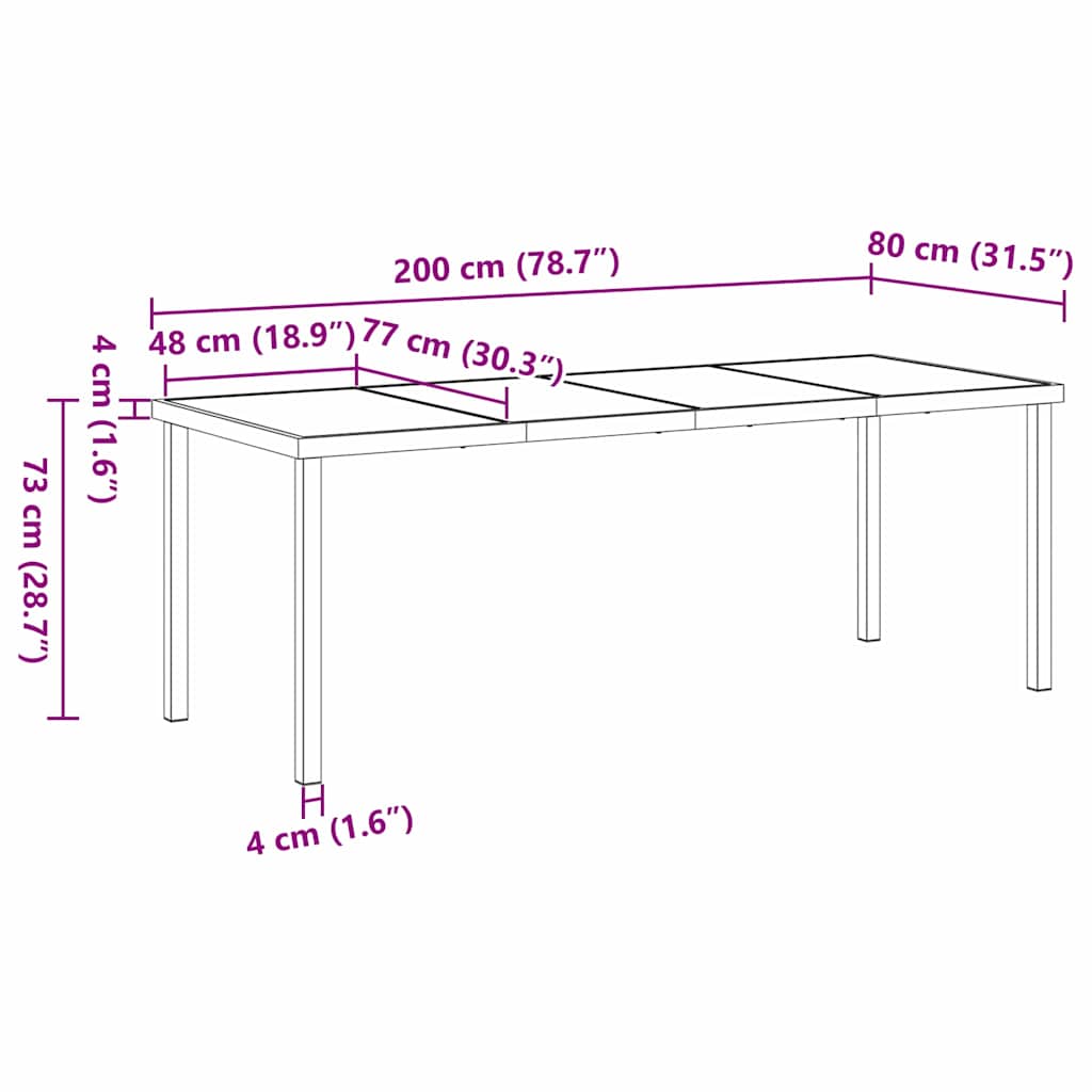 Tuinstafel Zwart 200 X 80 X 73 Cm Metaal