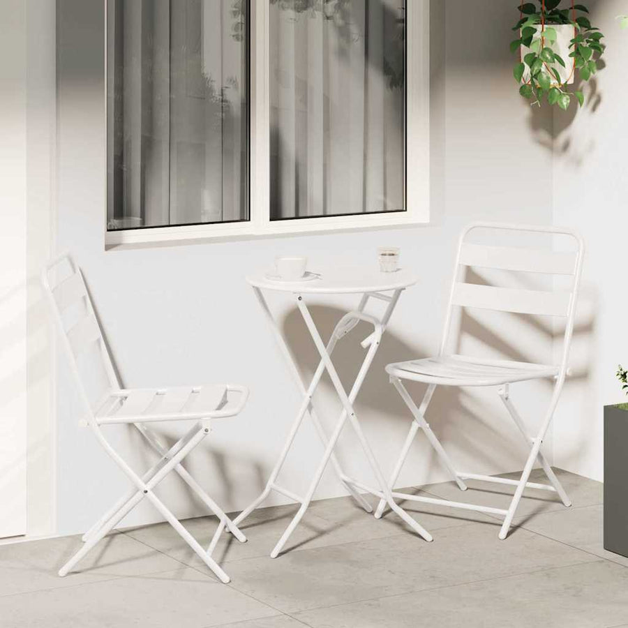 Tuin Bistro Set 3 pcs Wit Staal