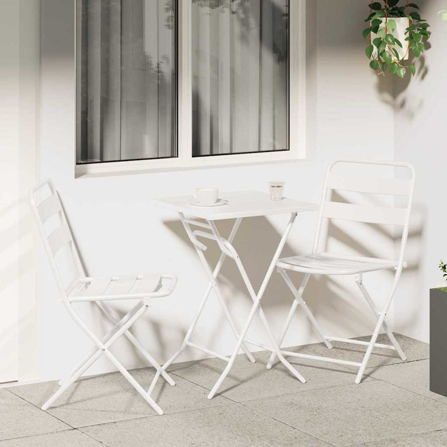 Tuin Bistro Set 3 pcs Wit Staal