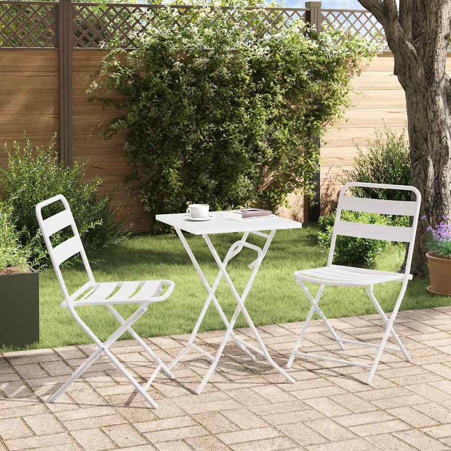 Tuin Bistro Set 3 pcs Wit Staal