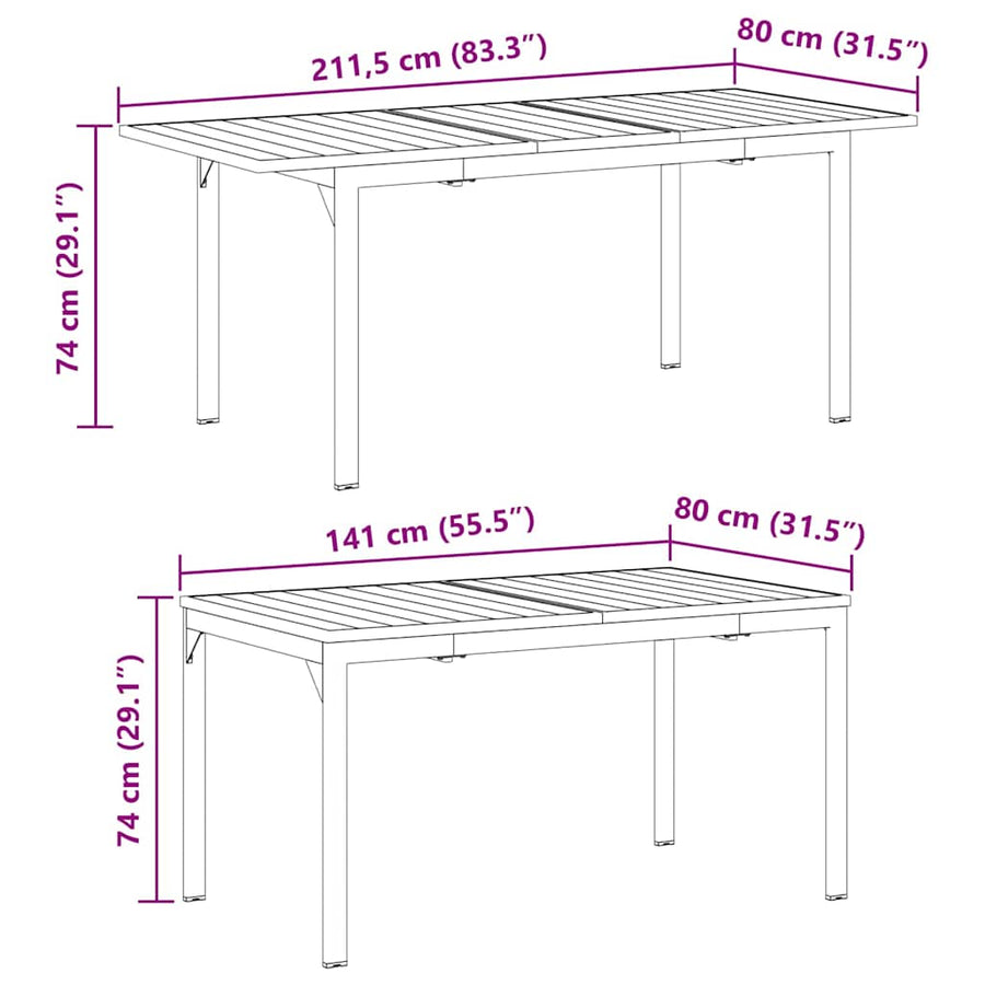 Terrastafel Antraciet 180 x 80 x 74 cm Gepoedercoat staal