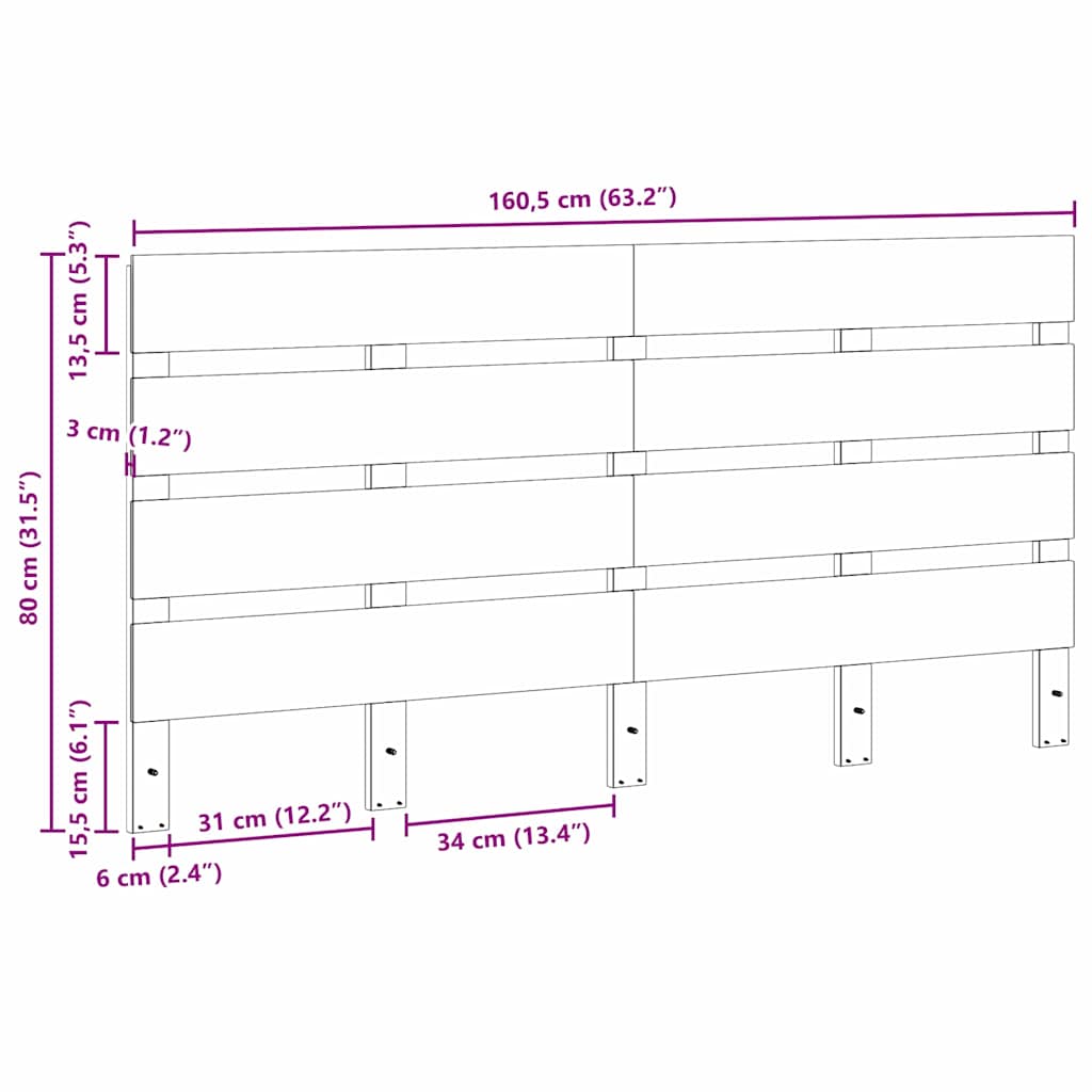 Hoofdbord Wasbruin 160,5 x 3 x 80 cm Massief grenenhout