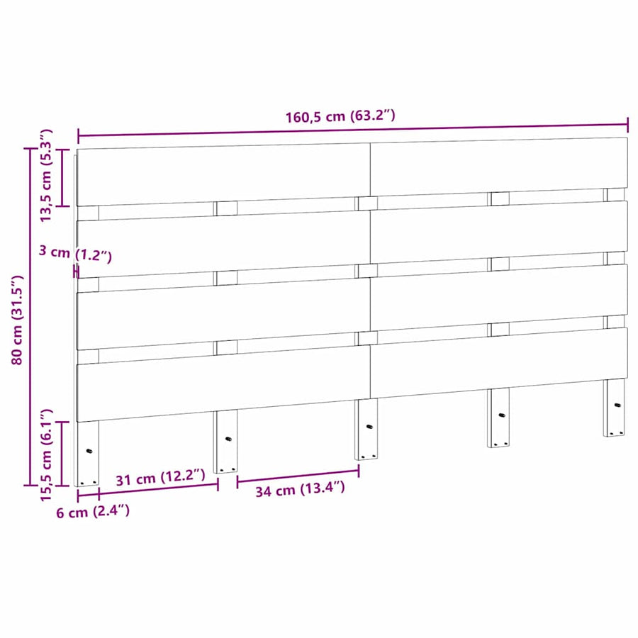 Hoofdbord Wasbruin 160,5 x 3 x 80 cm Massief grenenhout