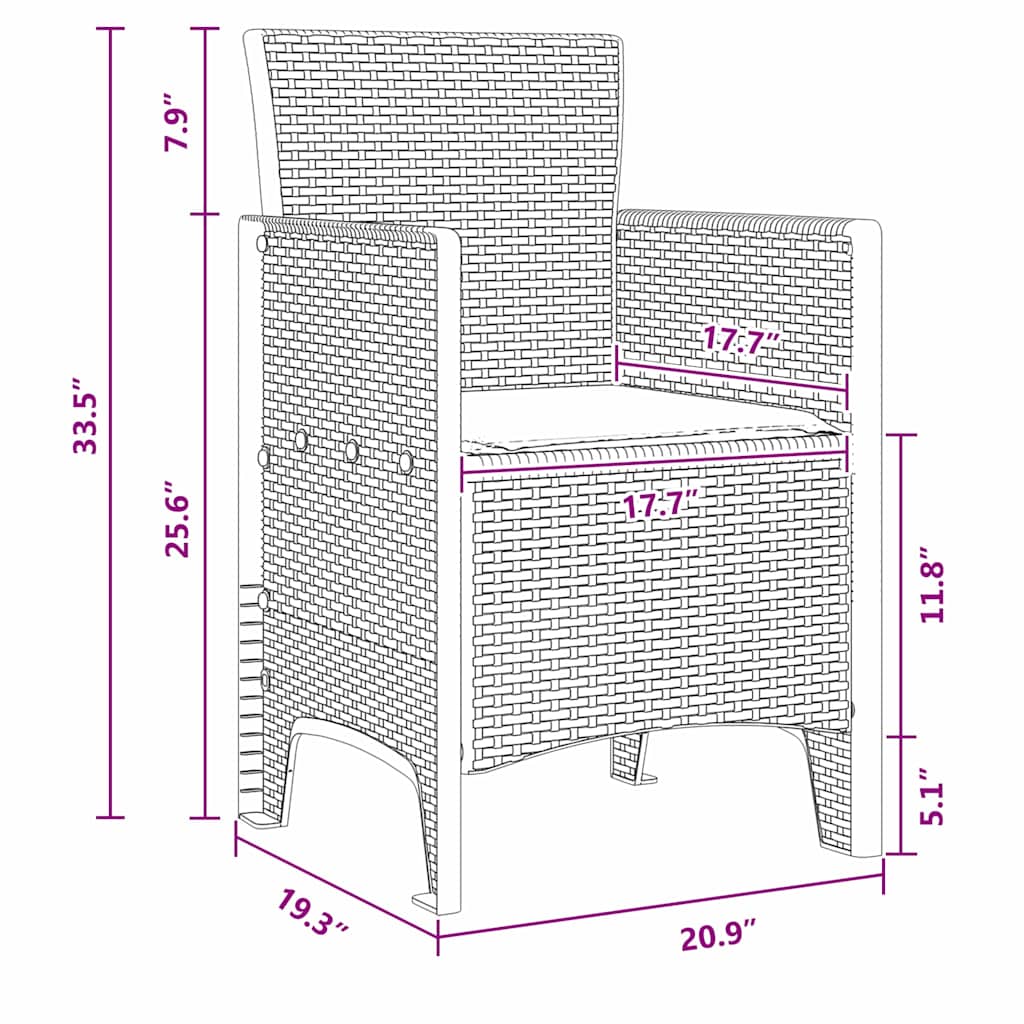 Tuinstoel met kussen 2 pcs Wit 53 x 49 x 85 cm Polypropyleen