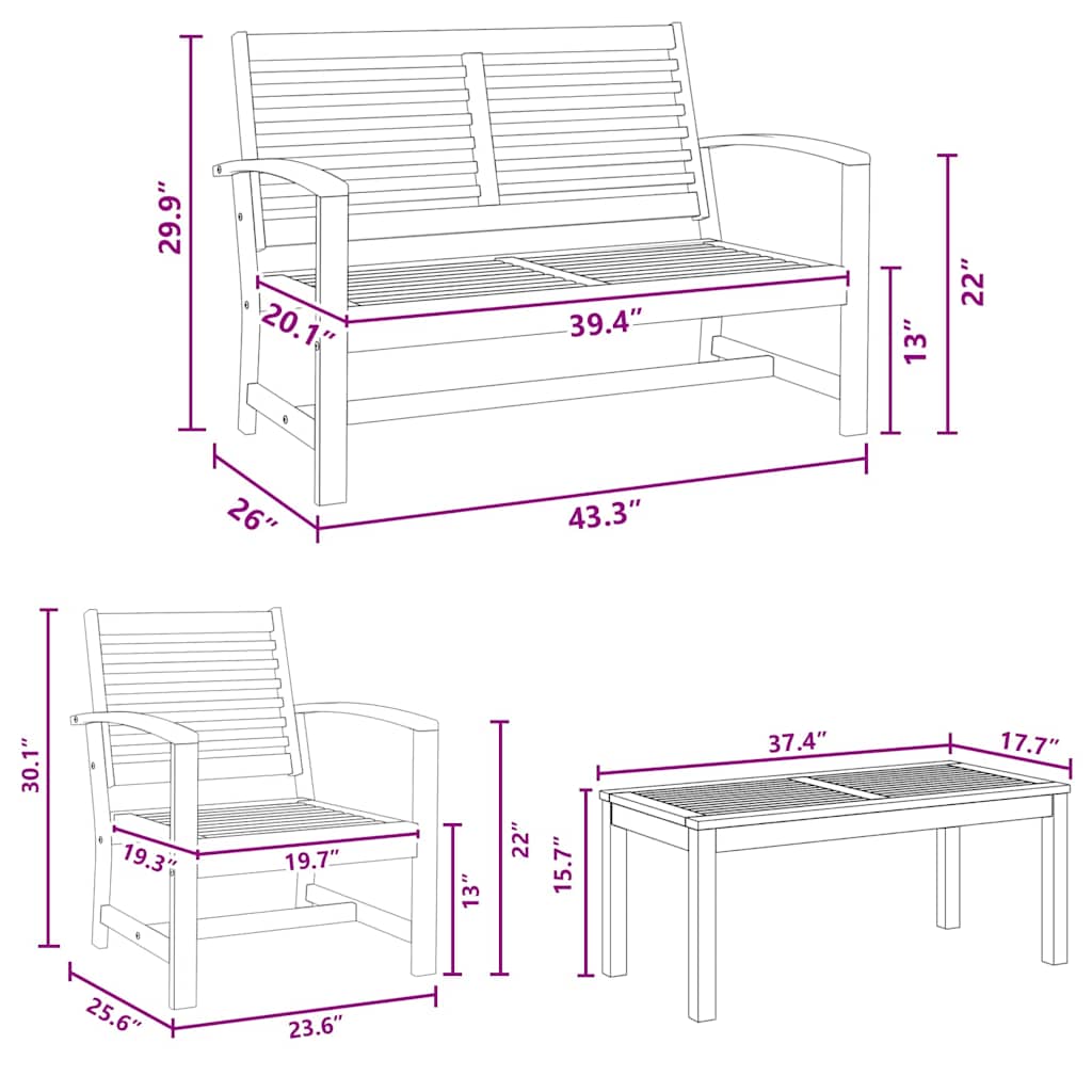 Tuin Sofa Set 4 pcs Naturel Massief teakhout