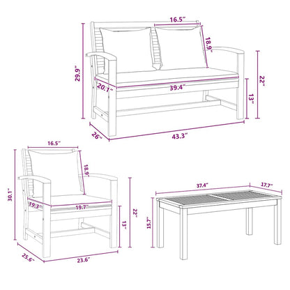 Tuin Sofa Set 4 pcs Naturel Massief teakhout