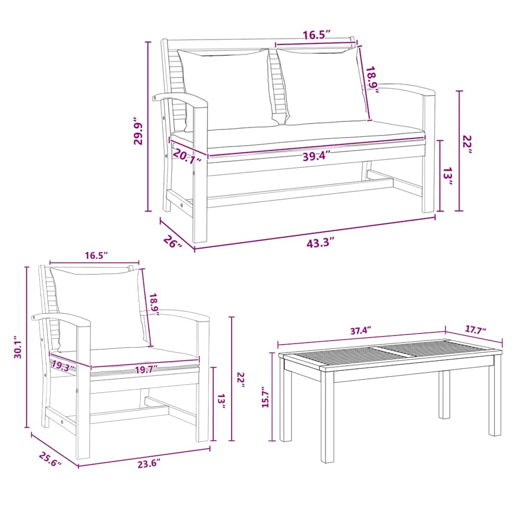 Tuin Sofa Set 5 pcs Naturel Massief teakhout