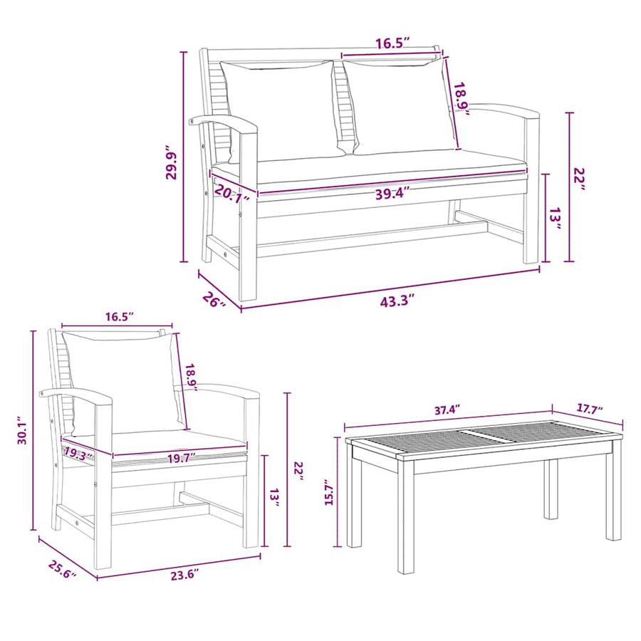 Tuin Sofa Set 5 pcs Naturel Massief teakhout