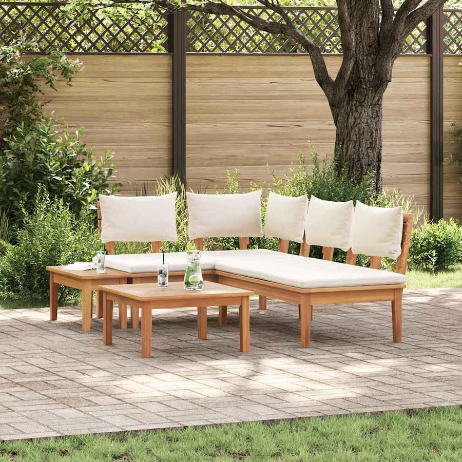 Tuinbankset 4 pcs Bruin en Crème 2-zits Medium Hout en Stof