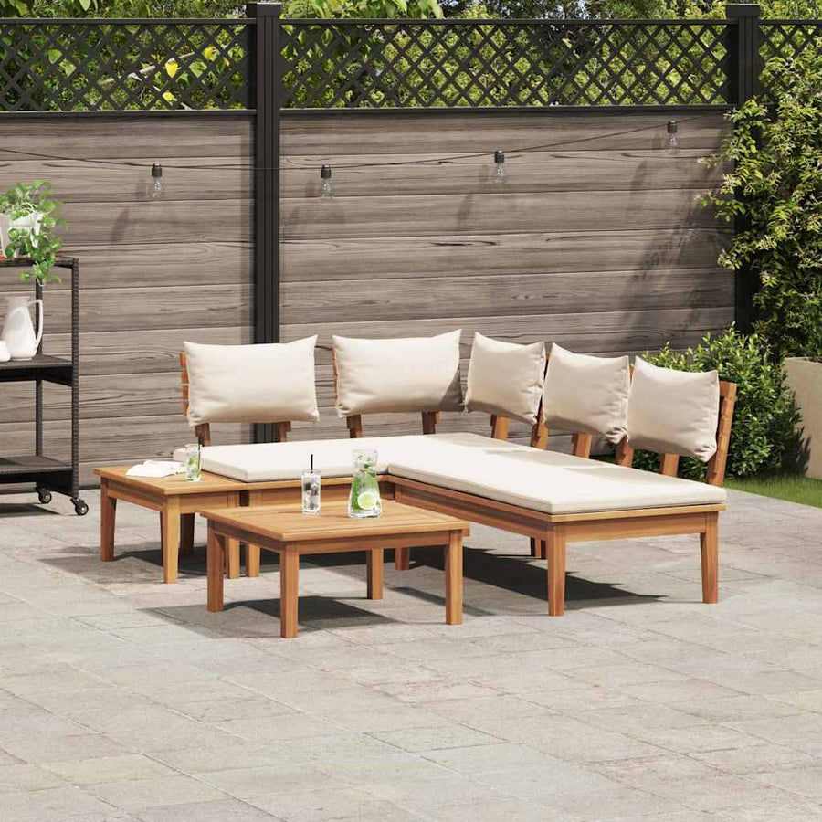 Tuinbankset 4 pcs Bruin en Crème 2-zits Medium Hout en Stof