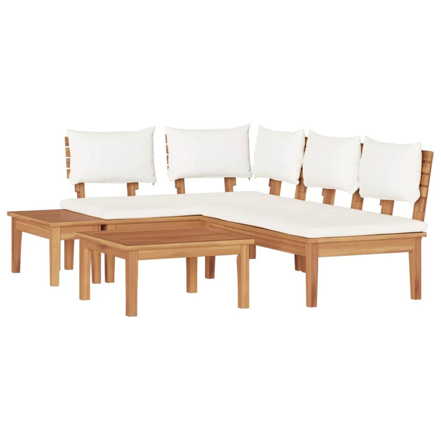 Tuinbankset 4 pcs Bruin en Crème 2-zits Medium Hout en Stof