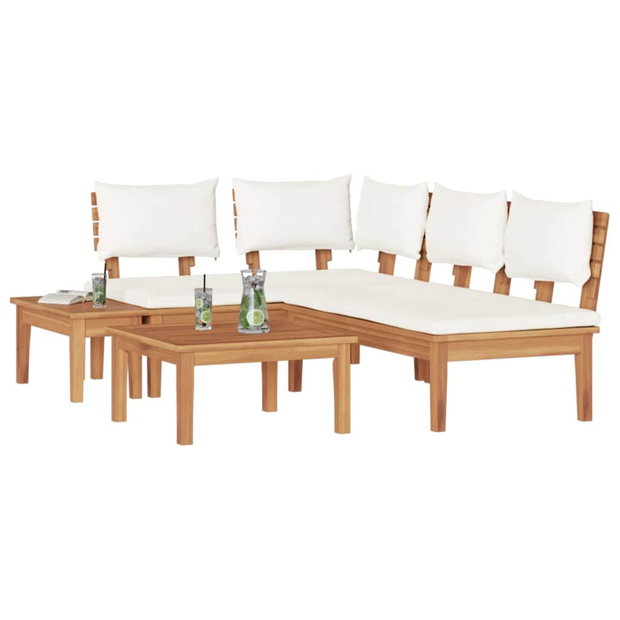 Tuinbankset 4 pcs Bruin en Crème 2-zits Medium Hout en Stof