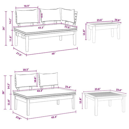 Tuinbankset 4 pcs Bruin en donkergrijs en bruin Medium Compact