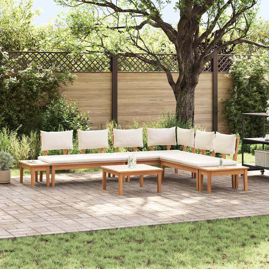 Tuinbankset 4 pcs Bruin en Crème 2-zits Medium Hout en Stof