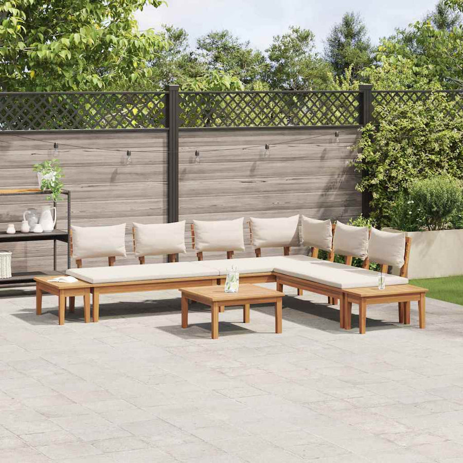 Tuinbankset 4 pcs Bruin en Crème 2-zits Medium Hout en Stof