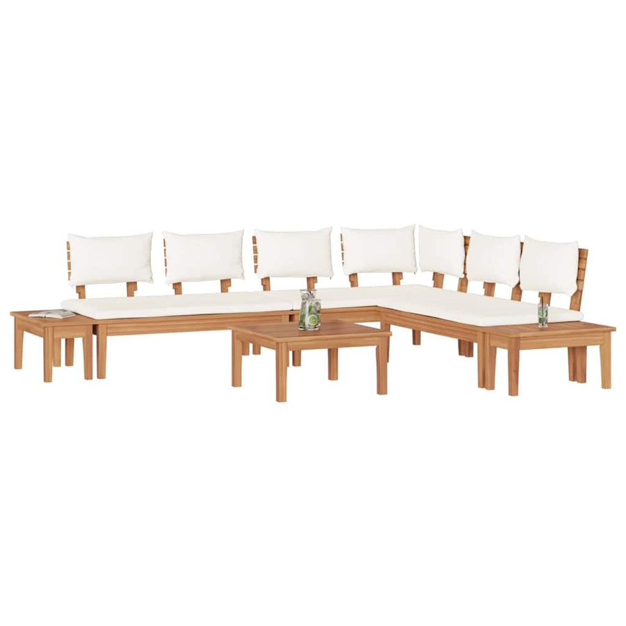Tuinbankset 4 pcs Bruin en Crème 2-zits Medium Hout en Stof