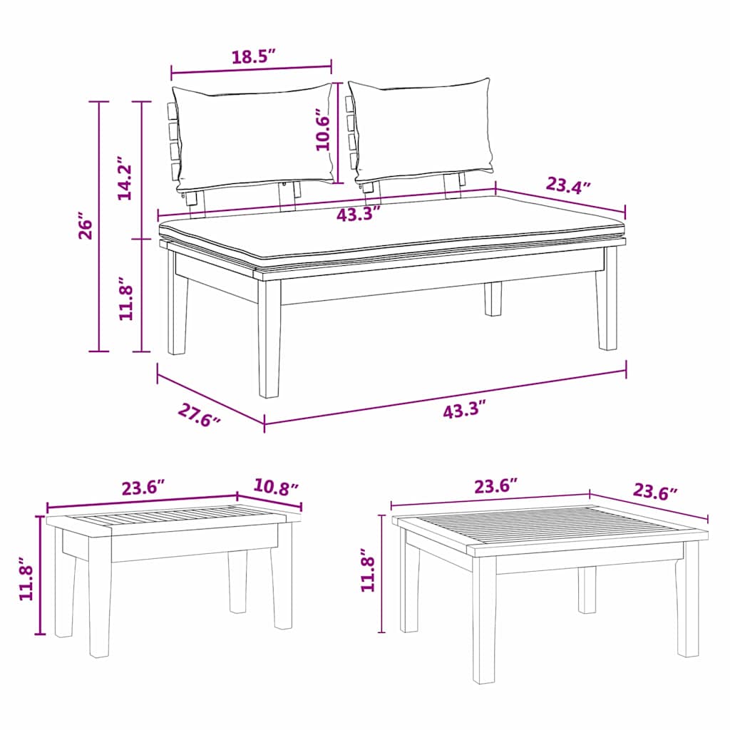 Tuinbankset 3 pcs Bruin en donkergrijs en bruin Medium Compact