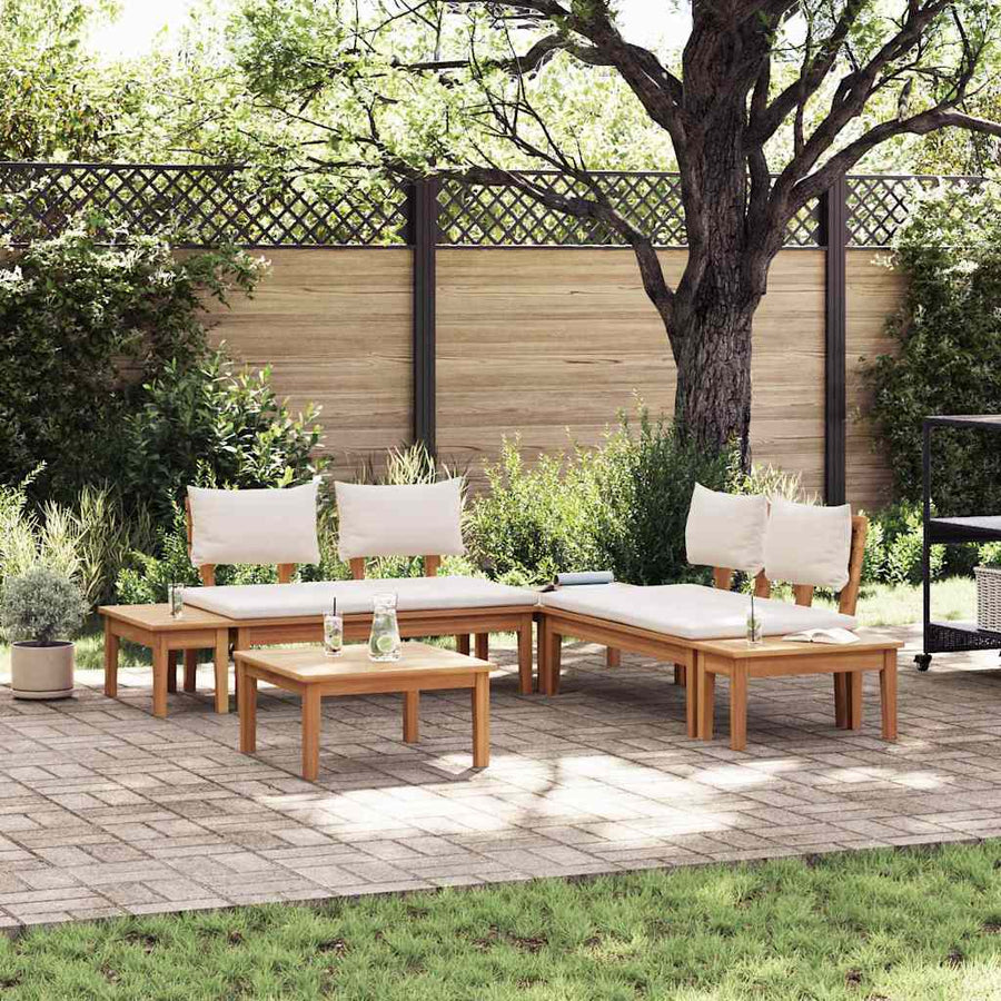 Tuinbankset 3 pcs Bruin en Crème 2-zits Small Massief hout