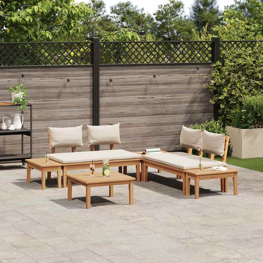 Tuinbankset 3 pcs Bruin en Crème 2-zits Small Massief hout