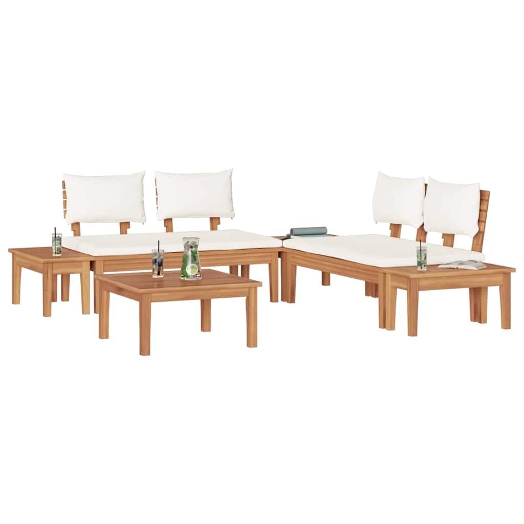 Tuinbankset 3 pcs Bruin en Crème 2-zits Small Massief hout