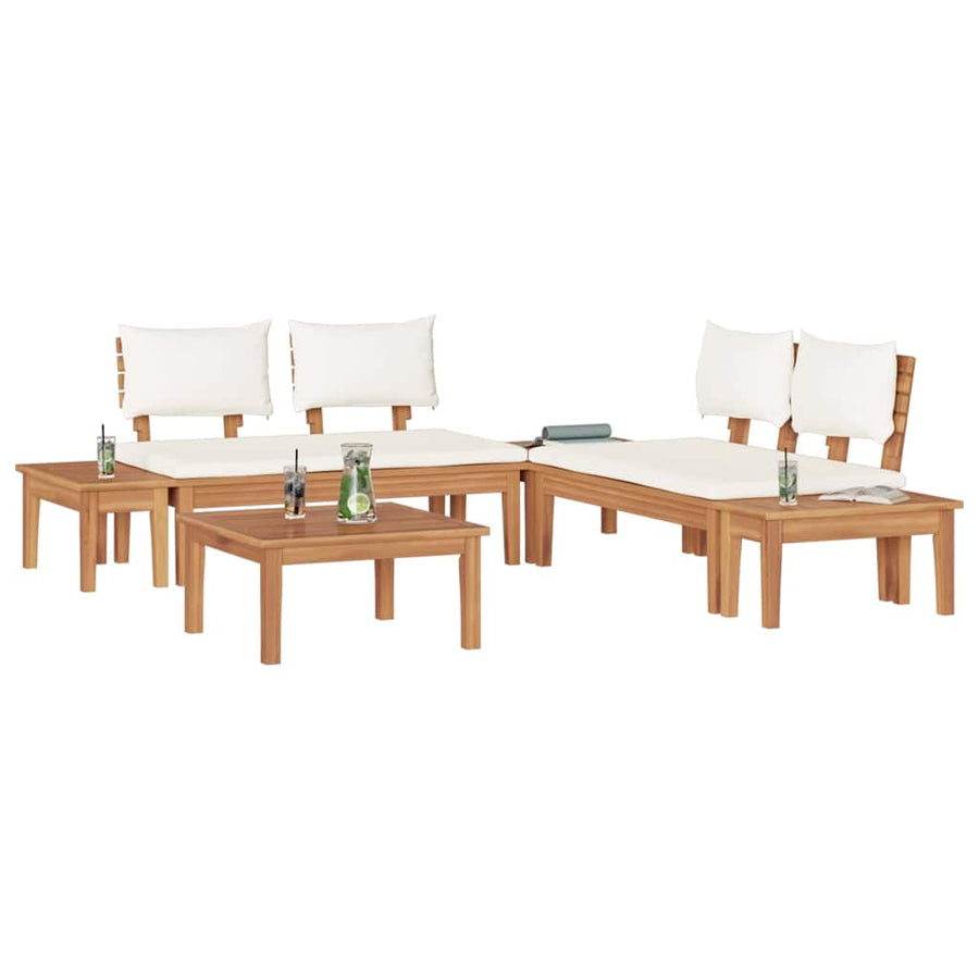 Tuinbankset 3 pcs Bruin en Crème 2-zits Small Massief hout