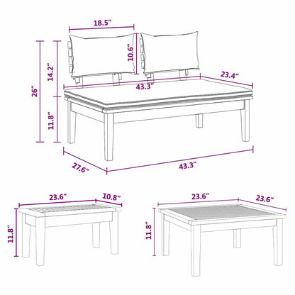 Tuinbankset 3 pcs Bruin en donkergrijs en bruin Medium Small