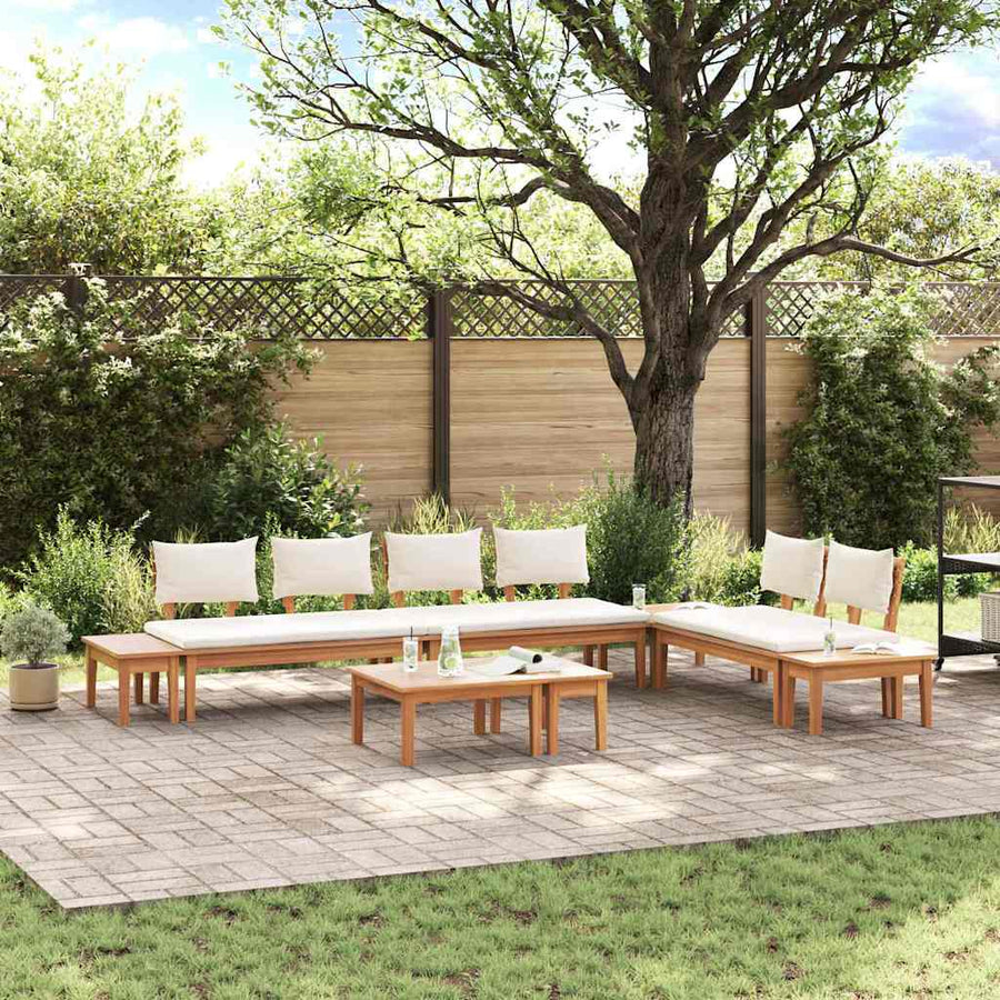 Tuinbankset 5 pcs Bruin en Crème 2-zits Small Massief hout