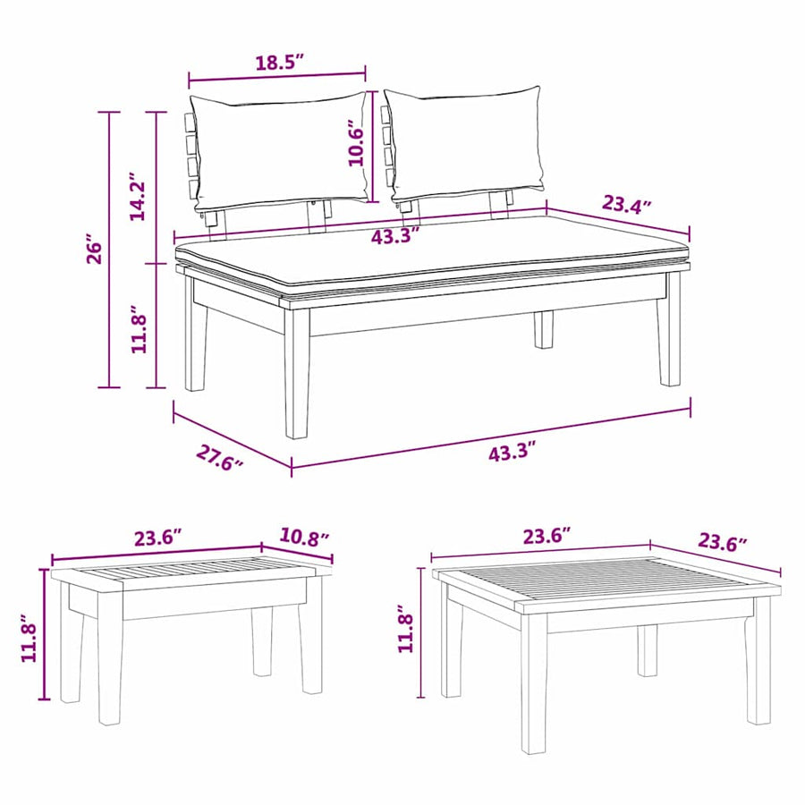 Tuinbankset 5 pcs Bruin en Crème 2-zits Small Massief hout