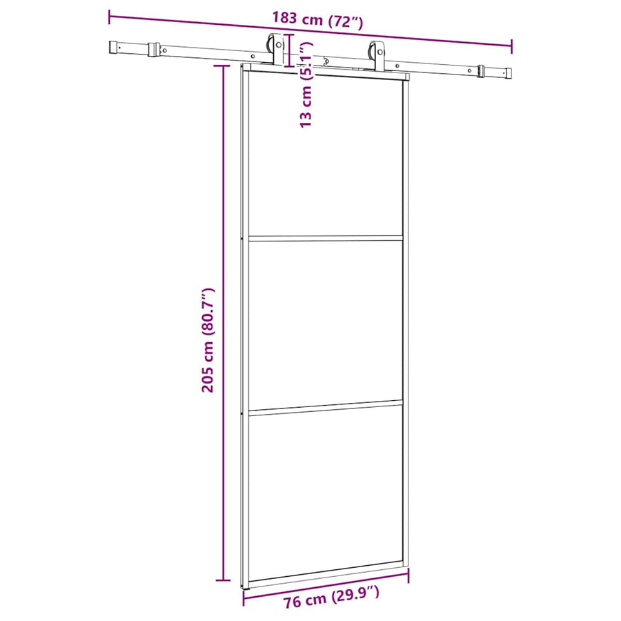 Schuifdeur met beslagset 76x205 cm ESG glas zwart