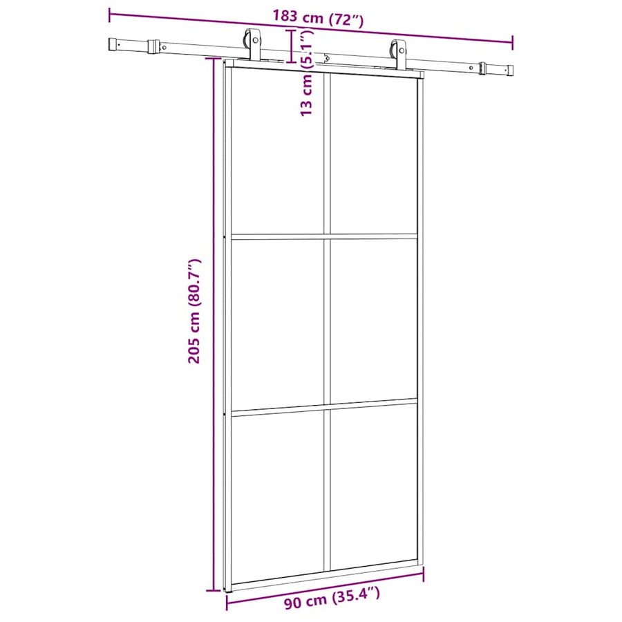 Schuifdeur met beslagset 90x205 cm ESG glas zwart
