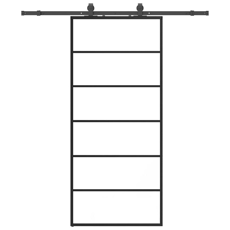 Schuifdeur Met Beslagset 90X205 Cm Esg Glas Zwart 90 x 205 cm (183 cm glideskinne) 5 horizontale stangen