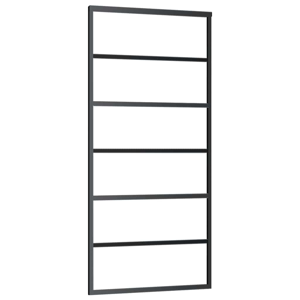 Schuifdeur Met Beslagset 90X205 Cm Esg Glas Zwart 90 x 205 cm (183 cm glideskinne) 5 horizontale stangen