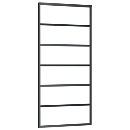 Schuifdeur Met Beslagset 90X205 Cm Esg Glas Zwart 90 x 205 cm (183 cm glideskinne) 5 horizontale stangen