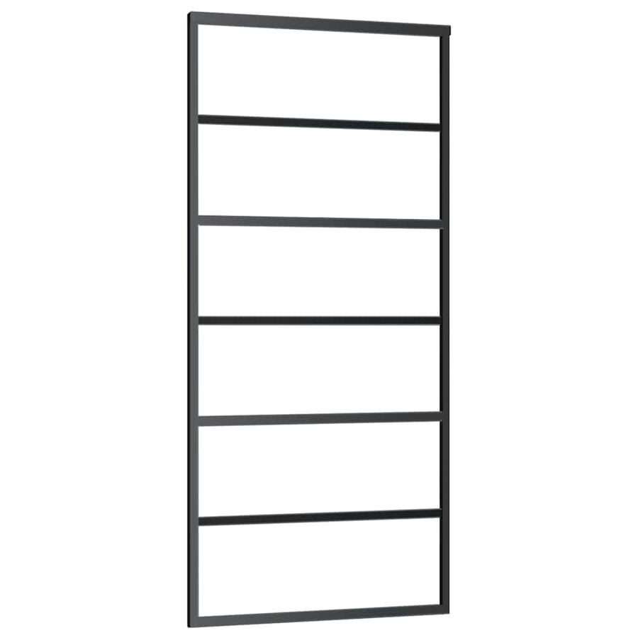 Schuifdeur Met Beslagset 90X205 Cm Esg Glas Zwart 90 x 205 cm (183 cm glideskinne) 5 horizontale stangen