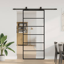 Schuifdeur Met Beslagset 90X205 Cm Esg Glas Zwart 90 x 205 cm (183 cm glideskinne) 5 horizontale stangen